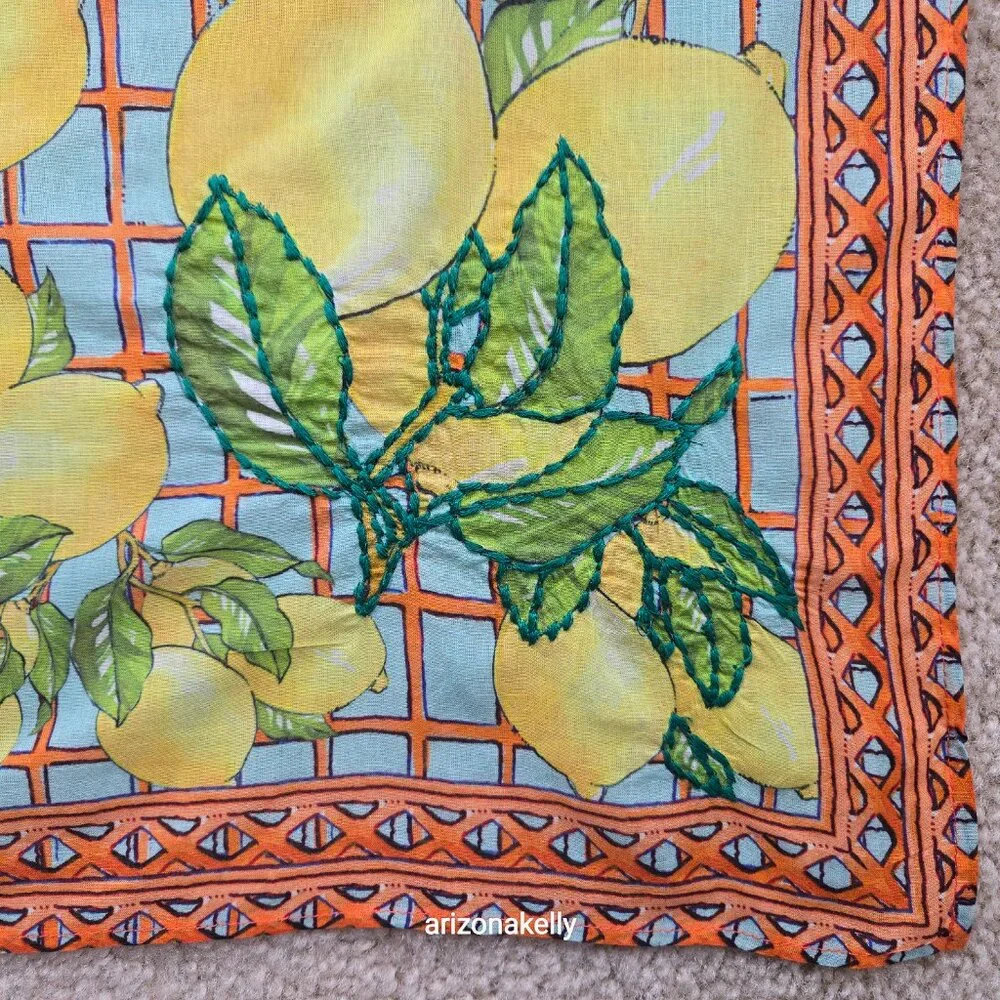 Calypso St. Barth Cotton Lemon Scarf Sarong Embroidered